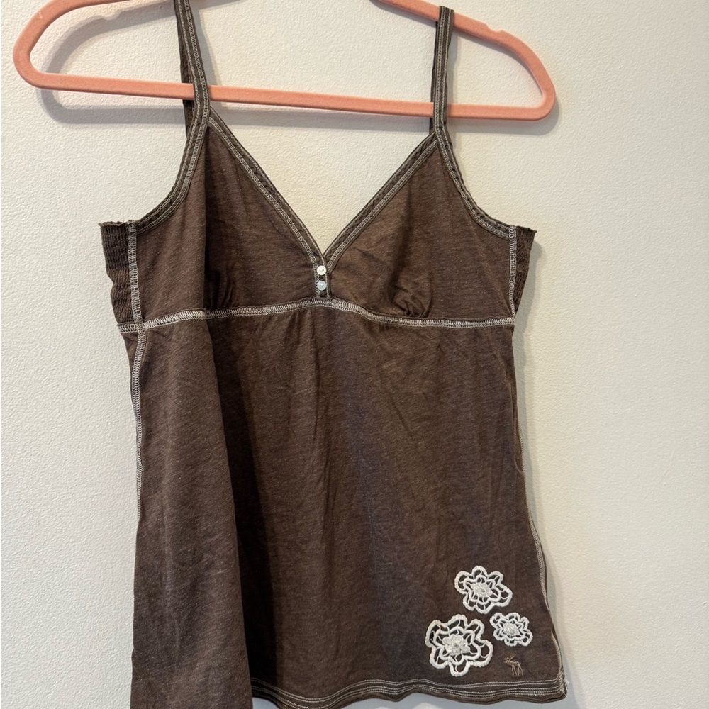 Abercrombie Babydoll Vintage Y2K Brown Floral Embroidered Tank Top